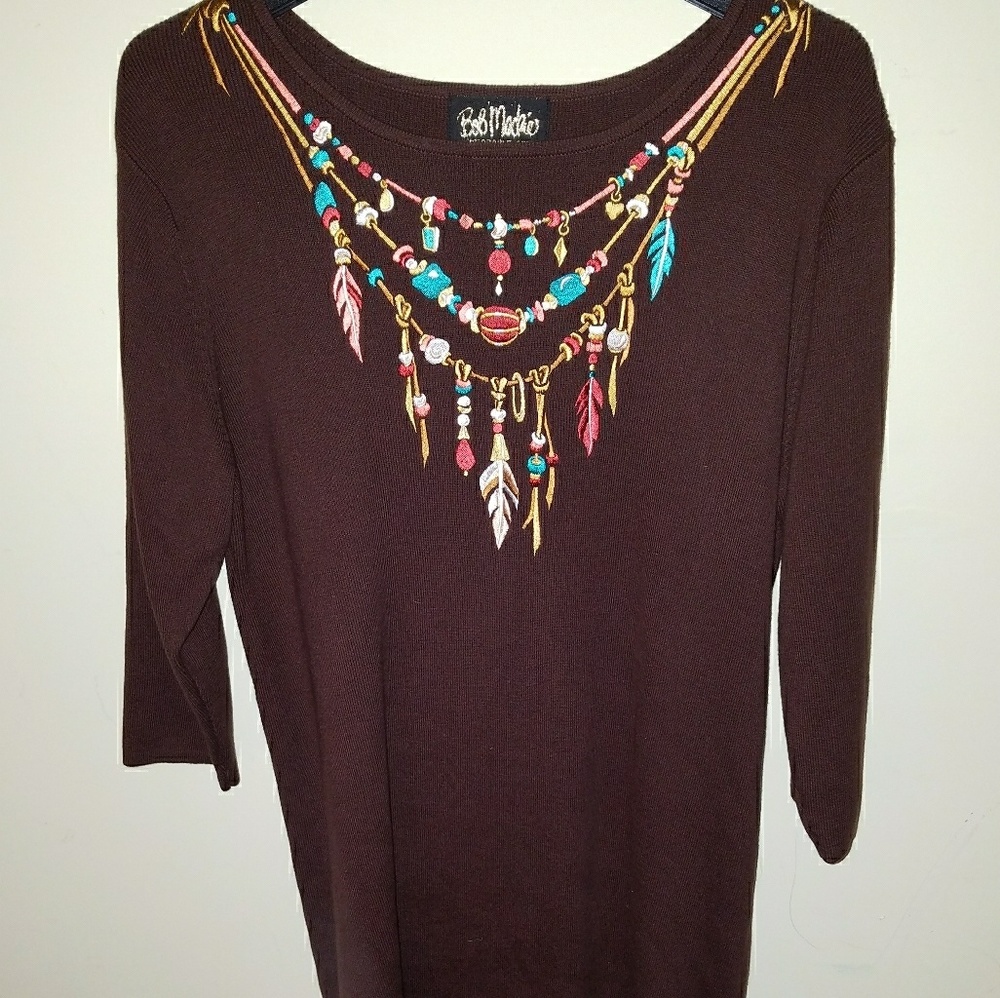 Bob Mackie SZ:L Brown Tribal Sweater Dress
